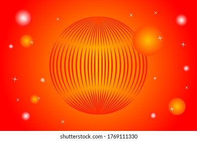 Gradient red background with a flower gold pattern in the center surrounded by bright sparkling stars and planets.