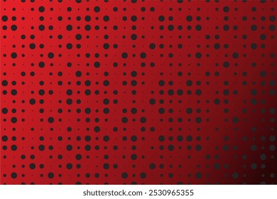 Gradient red background with halftone pattern.