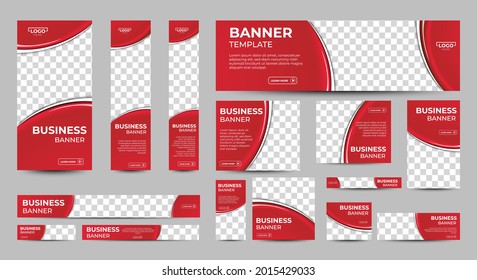 Gradient Red Banner templates set with standard size for web. Business banner with place for photos for Social Media, Cover ads banner, flyer, invitation card. Vector EPS 10
