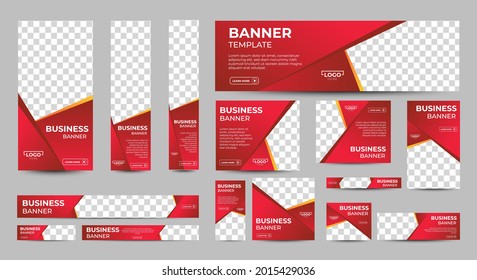 Gradient Red Banner templates set with standard size for web. Business banner with place for photos for Social Media, Cover ads banner, flyer, invitation card. Vector EPS 10
