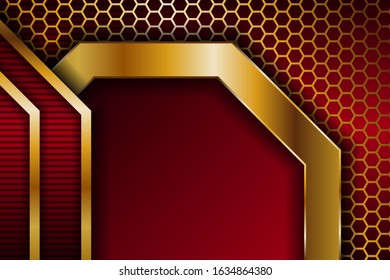 gradient red color modern abstract background with gradient gold element designs. the element is octagon and hexagon shape pattern. stripe line in transparency black. blank space can used to text.  - Powered by Shutterstock - Get 15% off with code: PIKWIZARD15