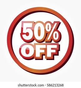 gradient red fifty percent off logo vector in a circle frame with lighting and shadow effect