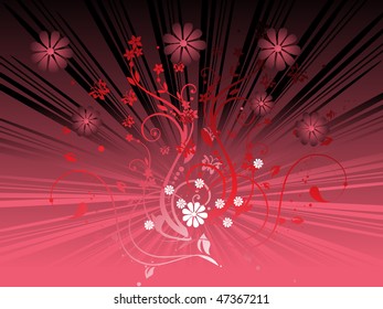 gradient red floral and sunburst background