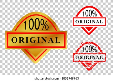 Marca roja y dorada gradiente y sello de caucho, 100% original, con efecto transparente fondo
