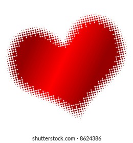Gradient red heart over white background. Halftone style