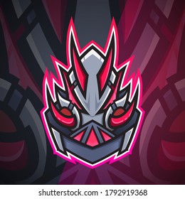 Gradiente Red Purple Mecha Robot Demon Alien Beast Monster Creatura Fantasy Head Cartoon Logo Mascota. Salida, Equipo, Juego, Activo, Pegatina, Imprimir.
