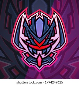 Gradient Red Purple Violet Warrior Knight Mecha Robot Demon Beast Fantasy Head Mask Cartoon Logo Mascot illustration. Esport, Team, Game, Asset, Sticker, Print.