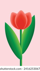 gradient red tulips and green leaves