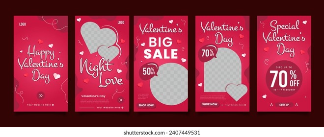 Gradient red valentine day sale social media story collection