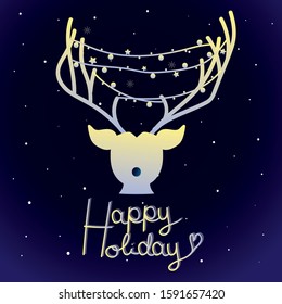 Gradient reindeer and Happy holiday text , Merry Christmas and Happy New Year. Christmas greeting card. on gradient background