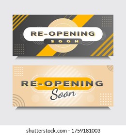 Gradient Retro Black And Yellow Re-opening Soon Banner Template Eps Vector Text Effect