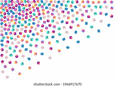 Gradient Rhombus Vector White Background. Multicolored Shiny Cube Presentation. Abstract Box Brochure. Rainbow Block Perspective Image.