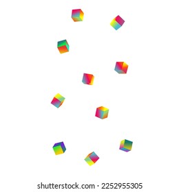 Gradient Rhombus Vector White Background. Multicolored Shiny Element Presentation. 3d Box Brochure. Rainbow Confetti Business Image.