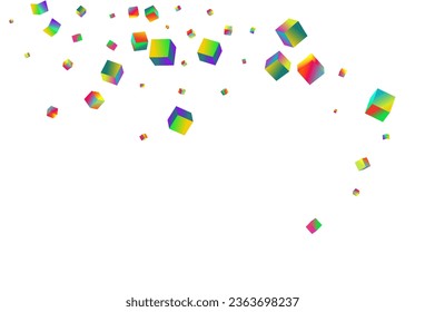 Gradient Rhombus Vector White Background. Iridescent Perspective Cube Image. Metal Box Paper. Rainbow Element Business Template.