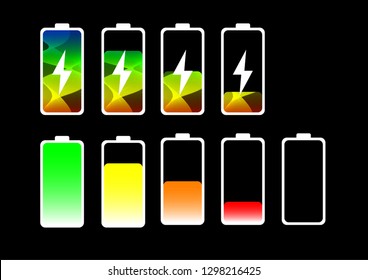 gradient ribbon charging mobile phone battery status flat icon on black background