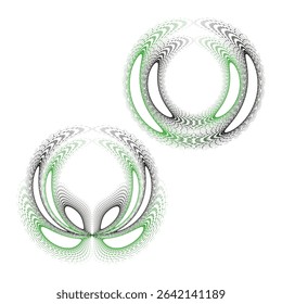 Gradient ring trio. Circular shape vector. Green and black blend. Soft glowing figure.