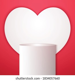 gradient round podium or pedestal, minimal product heart shape background, template mock up for display, valentines day, geometric shape