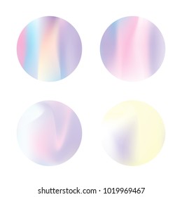 Gradient round set with holographic mesh. Colorful abstract gradient round set backdrops. 90s, 80s retro style. Pearlescent graphic template for banner, flyer, cover, mobile interface, web app.