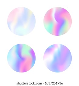Gradient round set with holographic mesh. Stylish abstract gradient round set backdrops. 90s, 80s retro style. Iridescent graphic template for banner, flyer, cover, mobile interface, web app.