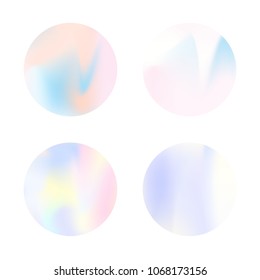 Gradient round set with holographic mesh. Futuristic abstract gradient round set backdrops. 90s, 80s retro style. Iridescent graphic template for banner, flyer, cover, mobile interface, web app.