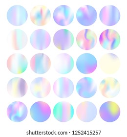 Gradient round set with holographic mesh. Minimal abstract gradient round set backdrops. 90s, 80s retro style. Pearlescent graphic template for banner, flyer, cover, mobile interface, web app.