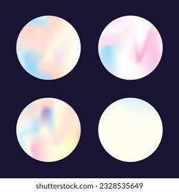 Rundsatz mit holografischem Maschen. Abstraktes Hologramm. Stilvolles Farbverlauf-Rundset. Minimalistische 90er, 80er Jahre retro-grafische Vorlage für Broschüren, Banner, Bildschirmhintergründe, mobile Bildschirme.