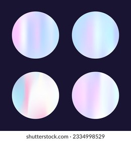 Gradient round set with holographic mesh. Abstract hologram. Vibrant gradient round set. Minimalistic 90s, 80s retro style graphic template for flyer, poster, banner, mobile app.