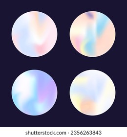 Conjunto de redondeo degradado con malla holográfica. Holograma abstracto. Conjunto redondeado de gradiente perla. Plantilla gráfica minimalista de 90, 80 estilo retro para folletos, banner, papel tapiz, pantalla móvil.