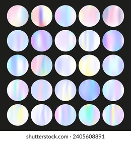 Gradient round set with holographic mesh. Abstract hologram. Plastic gradient round set. Minimalistic 90s, 80s retro style graphic template for brochure, banner, wallpaper, mobile screen.