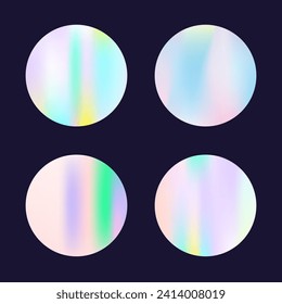 Gradient round set with holographic mesh. Abstract hologram. Creative gradient round set. Minimalistic 90s, 80s retro style graphic template for brochure, banner, wallpaper, mobile screen.