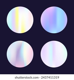 Gradient round set with holographic mesh. Abstract hologram. Iridescent gradient round set. Minimalistic 90s, 80s retro style graphic template for brochure, banner, wallpaper, mobile screen.