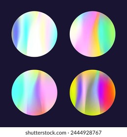 Conjunto redondo degradado con malla holográfica. Holograma Abstractas. Conjunto redondo de gradiente de plástico. Minimalista 90s, 80s Plantilla gráfica de estilo retro para libro, anual, interfaz móvil, App de Web.