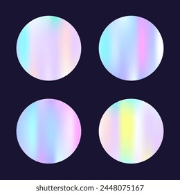 Gradient round set with holographic mesh. Abstract hologram. Neon gradient round set. Minimalistic 90s, 80s retro style graphic template for placard, presentation, banner, brochure.
