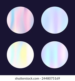Gradient round set with holographic mesh. Abstract hologram. Retro gradient round set. Minimalistic 90s, 80s retro style graphic template for flyer, poster, banner, mobile app.