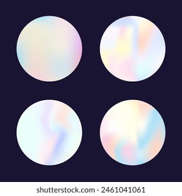 Gradient round set with holographic mesh. Abstract hologram. Hipster gradient round set. Minimalistic 90s, 80s retro style graphic template for flyer, poster, banner, mobile app.