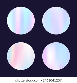 Conjunto redondo degradado con malla holográfica. Holograma Abstractas. Conjunto redondo de gradiente iridiscente. Minimalista 90s, 80s Plantilla gráfica de estilo retro para libro, anual, interfaz móvil, App de Web.