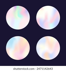 Gradient round set with holographic mesh. Abstract hologram. Vibrant gradient round set. Minimalistic 90s, 80s retro style graphic template for placard, presentation, banner, brochure.