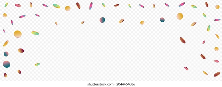 Gradient Round Top Panoramic Transparent Background. Holographic Fun Dust Illustration. Festival Texture. Multicolored Independence Design.