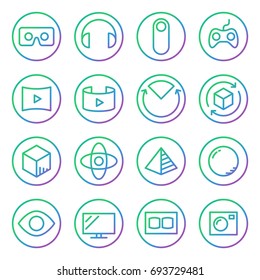 Gradient Rounded Line icons for Virtual Reality innovation technologies, Graphic icon for UI UX design.