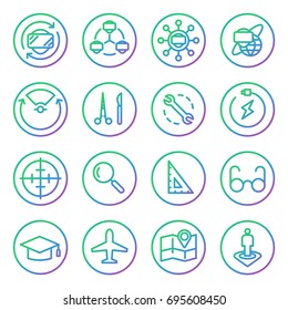 Gradient Rounded Line icons for Virtual Reality innovation technologies. Uses of Virtual Reality.