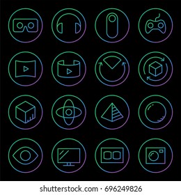 Gradient Rounded Line icons for Virtual Reality innovation technologies. Uses of Virtual Reality.