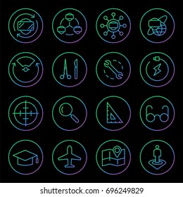 Gradient Rounded Line icons for Virtual Reality innovation technologies. Uses of Virtual Reality.
