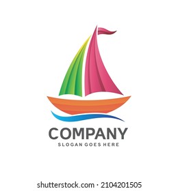 Gradient sail boat logo design in vector