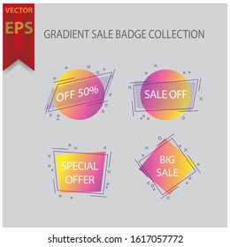 gradient sale badge eps. Sale discount icons. Banner shape, various colors. Special offer price signs. and percent off reduction symbols. Geometric vector banner. Gradient liquid shape badge. Vector