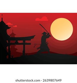 gradient samurai dawn background vector design.