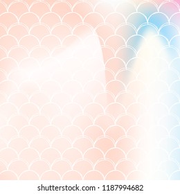 Gradient scale background with holographic mermaid. Bright color transitions. Fish tail banner and invitation. Underwater and sea pattern for girlie party. Trendy backdrop with gradient scale.
