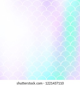 Gradient scale background with holographic mermaid. Bright color transitions. Fish tail banner and invitation. Underwater and sea pattern for girlie party. Stylish backdrop with gradient scale.