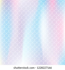 Gradient scale background with holographic mermaid. Bright color transitions. Fish tail banner and invitation. Underwater and sea pattern for girlie party. Trendy backdrop with gradient scale.
