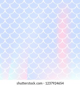 Gradient scale background with holographic mermaid. Bright color transitions. Fish tail banner and invitation. Underwater and sea pattern for girlie party. Creative backdrop with gradient scale.