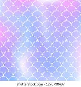 Gradient scale background with holographic mermaid. Bright color transitions. Fish tail banner and invitation. Underwater and sea pattern for girlie party. Bright backdrop with gradient scale.
